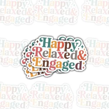 Imagem de 3 peças de adesivos felizes relaxados e envolvidos, decalques de vinil com citação positiva motivacional retrô, adesivo estético colorido para melhorar o humor para laptop, garrafa, notebook, carro