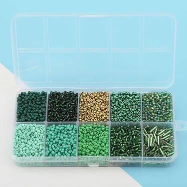 Imagem de YDJIANCAI 10 compartimentos de vidro 2 mm contas de tubo de semente contas pequenas de dois tons, para fabricação de joias, suprimentos de artesanato DIY para brincos, pulseiras, colares (cor: verde)