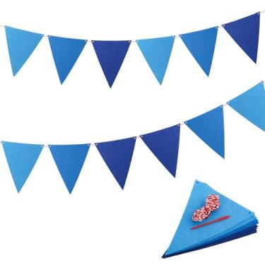 Imagem de Bandeira de feltro azul, guirlanda de triângulo com 12 bandeiras, serpentinas de tecido reutilizável de 2,5 m para chá de bebê, festa de aniversário, sala de aula, decoração de berçário, gradiente