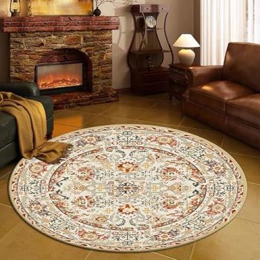 Imagem de Tapetes de área laváveis, tapetes redondos vintage antiderrapantes para máquina floral de 58,4 cm, tapetes ultra macios de pelo baixo para casa, quarto, sala de jantar, escritório, decoração