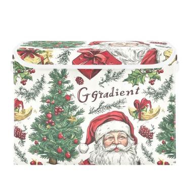 Imagem de SEHANY Linda caixa de armazenamento de Papai Noel de Natal com tampas e alças, organizador de cestas de armazenamento de tecido dobrável, caixas de armazenamento de cubos grandes para roupas, cobertor