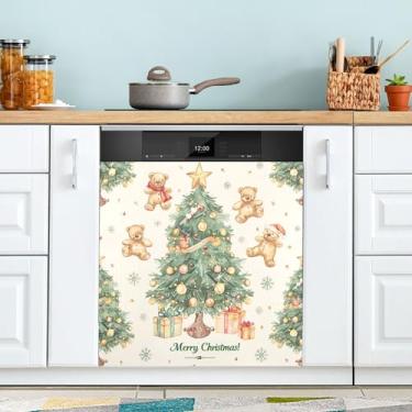 Imagem de xigua Árvore de Natal, ursinhos de pelúcia, capa magnética para lava-louças, adesivos magnéticos decorativos antiarranhões para painel de geladeira e lava-louças, decoração personalizada de cozinha