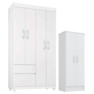 Imagem de Guarda Roupa Infantil Lótus e Armário Multiuso Viena Branco Brilho - Demóbile