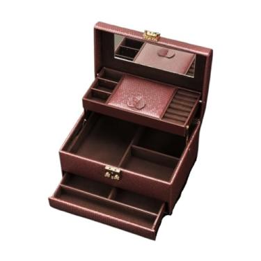 Imagem de Caixa de armazenamento de joias com cadeado e espelho - Organizador espaçoso para brincos, anéis e colares - Estojo de joias adequado para viagens para mulheres e meninas - Design elegante e durável