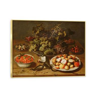 Imagem de Moldura dourada. Arte vintage emoldurada de frutas mortas, pintura clássica de cozinha country, decoração de parede de casa de fazenda quente para sala de jantar e cozinha. A97. 30x40cm-11,8x15,7 pol.