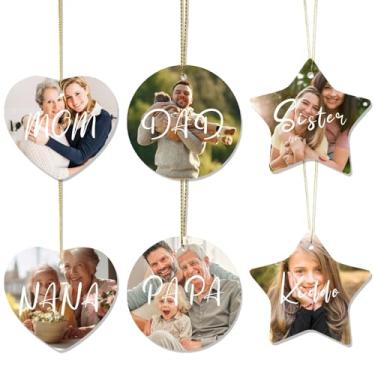 Imagem de Enfeite de Natal de dupla face personalizado - Enfeite de foto com imagem personalizada 2025, decoração de decoração de árvore de Natal, presente memorial para casais e família