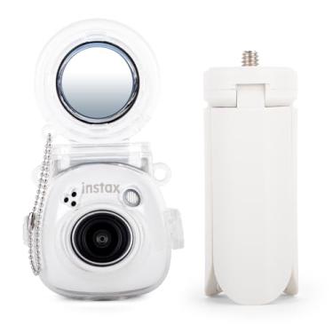 Imagem de HIYQIN Fuji Mini Pal Capa protetora com espelho de selfie e tripé, capa transparente e tripé compatível com câmera instantânea Instax Mini Pal - Acessórios para câmera Fuji Pal, Branco, capa para