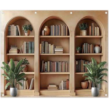Imagem de YCUCUEI Estante arqueada de tecido de 3 x 2,4 m, livros de biblioteca escolar, plantas modernas, escritório, videoconferência, fotografia, fundo, decoração interna, faixa de fotos, adereços