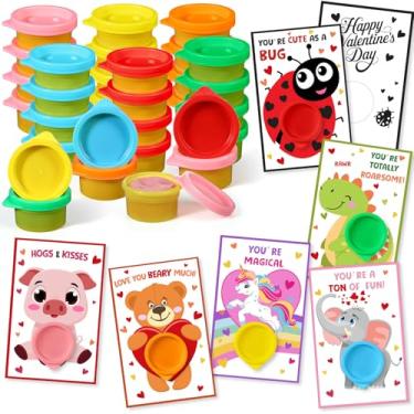 Imagem de Seenelling 24 Sets Valentines Modeling Clay with Cards, Valentine's Day Gift for Teenager, 6 Punch Card Set with Sealed Bags, Valentine Goodies Bag Filler Classroom Gift Exchange(Animal Theme)