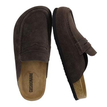 Imagem de CUSHIONAIRE Tamancos femininos de couro legítimo Fondu, confortáveis, sem cadarço, com detalhes de tira e palmilha de espuma viscoelástica, Chocolate, 7 Wide