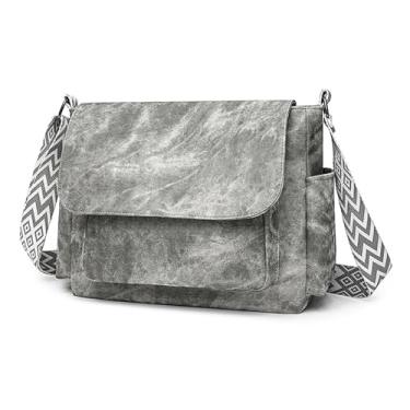 Imagem de DLLTFPFE Bolsas transversais para mulheres, bolsas modernas de couro vegano com alça ajustável, bolsa carteiro de ombro, Cinza, Bolsa tiracolo