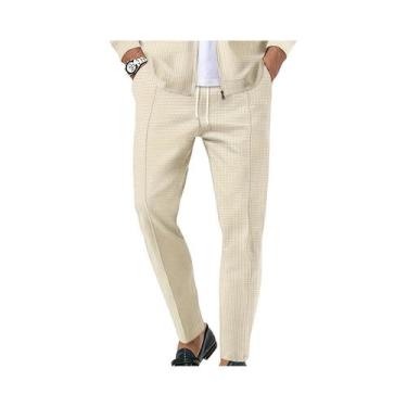Imagem de Calças Esportivas Casuais Masculinas Slim Fit Com Textura Waffle, Cord