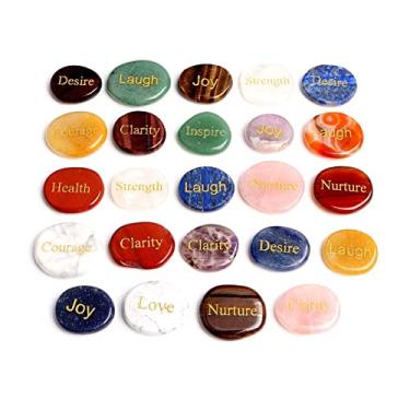 Imagem de 25 peças de cristais gravados com palavras inspiradoras conjunto de pedras naturais palmeiras para rezar adequado para casa (cor: 24 pedras)
