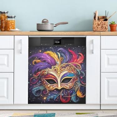 Imagem de ATTX Máscara Mardi Gras capa magnética para lava-louças | Adesivo decorativo de eletrodomésticos de 58 x 66 cm para armários domésticos e eletrodomésticos (91)