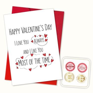 Imagem de (13,5 x 20,3 cm) Cartão engraçado de dia dos namorados I Love You Always Quote, corações desenhados à mão, cartão de mensagem de amor doce sarcástico, em branco dentro com envelope, presente para