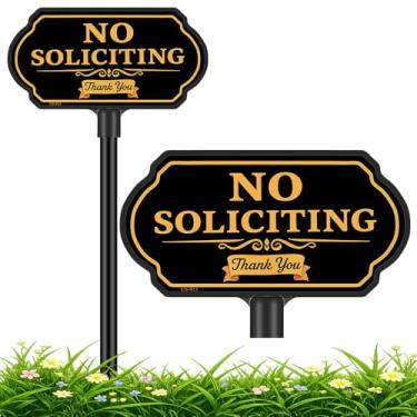 Imagem de Placa sem solicitação para casa com estaca, placa de alumínio de 25 x 12 cm com moldura de plástico decorativa, estaca de chão de 99 cm, placa de quintal sem solicitação para entrada da porta da