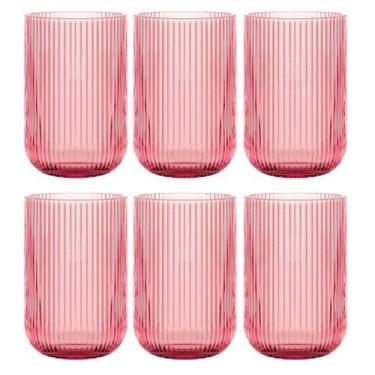 Imagem de Jogo C/ 6 Copos de Vidro Versalhes Rosa 460ml Luxo Bebidas Água Suco -