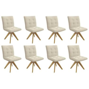 Imagem de Kit 8 Cadeiras Sala Jantar Nice 1C001CA Premium Madeira Maciça 8 Un Carvalho/Linho Bege Argila - Kappesberg