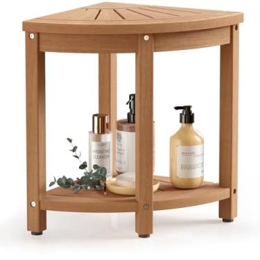 Imagem de BEKVEM Banco de chuveiro de canto para chuveiro interno à prova d'água, HIPS cadeira de banco de chuveiro de madeira poli, banco de chuveiro de banho para barbear pernas descanso para os pés com pés