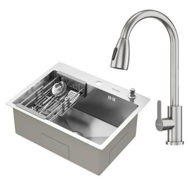 Imagem de Kit Cuba Gourmet Quebec 60cm Aço Inox 304 e Torneira Gourmet Roma Aço 