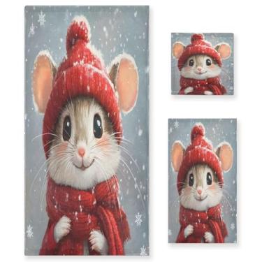 Imagem de STAYTOP Lindo conjunto de toalhas de rato de Natal 3 peças, toalhas de secagem rápida altamente absorventes, 1 toalha de banho, 1 toalha de rosto, 1 toalha de mão para academia, spa, banheiro