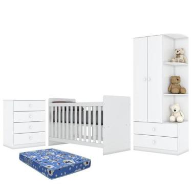 Imagem de Dormitório Infantil Labirinto Guarda Roupa, Cômoda e Berço Branco Bril