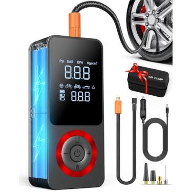 Imagem de Compressor de ar portátil para insuflador de pneu sem fio, bomba de ar de 150 PSI com bateria recarregável, medidor de pressão de pneu, adaptador de energia de carro de 12 V, bomba de ar inteligente