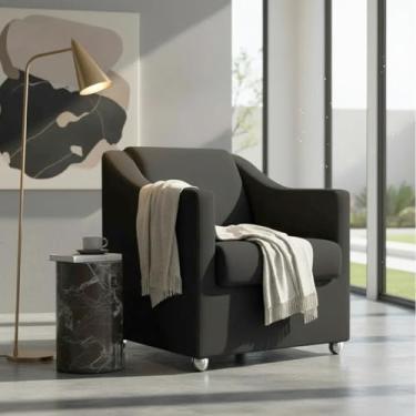 Imagem de Poltrona Decorativa Mila Confortável Para Sala Recepção Consultório Escritório Manicure Cadeira Reforçada Para Sala De Espera Pés Cromado - Clique E Decore (Preto)