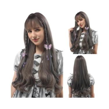 Imagem de Peruca Sintética Feminina Cacheada Com Franja Em Cores Mistas, 26-28-3