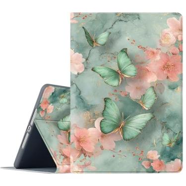 Imagem de FGDRFGRW Capa para Samsung Galaxy Tab A11 Plus/A9 Plus 11 polegadas 2025/2023, suporte ajustável, função despertar/hibernar, capa de proteção total - borboleta verde flor rosa