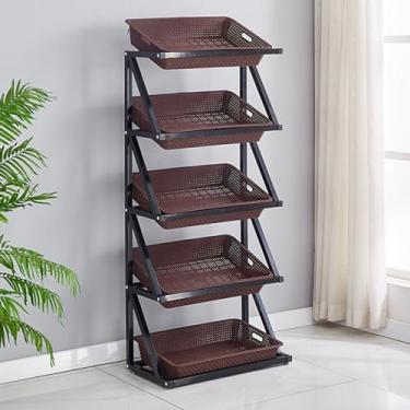 Imagem de Rack de exibição comercial - Organizador de armazenamento de lanches de 4 a 5 níveis, prateleira de vegetais e frutas de grande capacidade para supermercados e lojas de conveniência, ideal para uso em