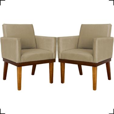 Imagem de Kit 2 Poltronas Decorativa Para Sala Recepção Consultório Escritório Base Em Madeira Divine Suede