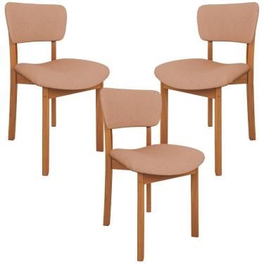 Imagem de Kit 03 Cadeiras Para Sala De Jantar Cozinha Living Estofada Dara L02 Linho Rosê - Lyam Decor