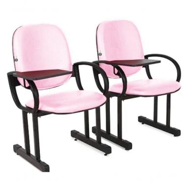 Imagem de 02 Cadeiras Para Auditório Com Prancheta Linha Dallas Auditório Rosa