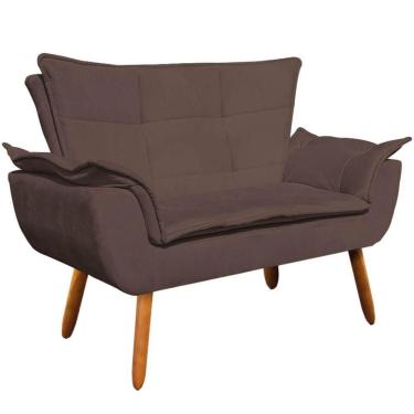 Imagem de Poltrona Namoradeira Pés Palito Charger Suede Marrom G19 - Gran Belo