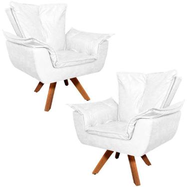 Imagem de Kit 2 Poltronas Decorativas Base Giratória Em Madeira Charger Pu Branco G19 - Gran Belo
