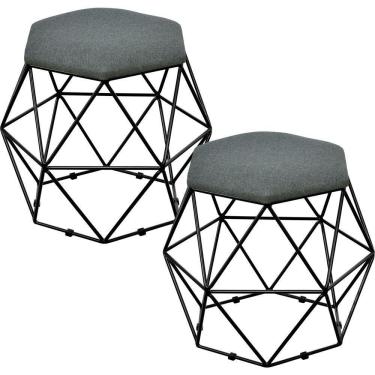 Imagem de Kit 02 Puffs Aramado Preto Six L02 Linho Chumbo