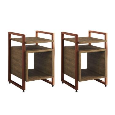 Imagem de Kit 2 Mesas De Cabeceira Industrial Marrocos Ferro Cobre E Tampo Freijó