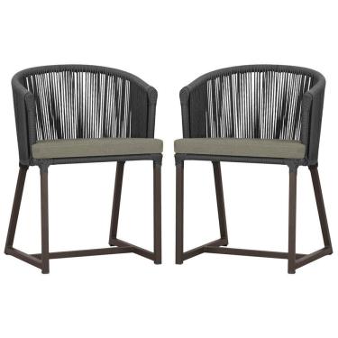 Imagem de 2 Cadeiras De Jantar Noronha Marrom Corda Náutica E8 Trama Preto
