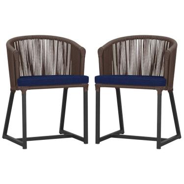 Imagem de 2 Cadeiras De Jantar Noronha Preta Corda Náutica E10 Trama Marrom