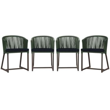 Imagem de 4 Cadeiras De Jantar Noronha Marrom Corda Náutica E12 Trama Verde