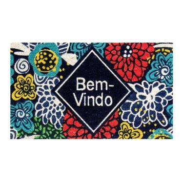 Imagem de Capacho De Poa Fibra De Coco Botânico 75x45cm - Uzoo Capacho Fibra De Coco Rt 75x45cm Floral Verde