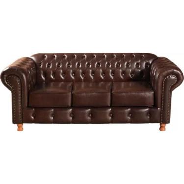 Imagem de Sofá Chesterfield Luís Xv 3 Lugares Vintage Retrô Capitonê Couro Marrom