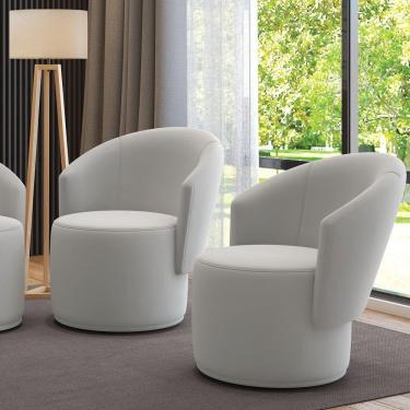 Imagem de Poltrona Decorativa Orgânica Fixa Para Sala Kit 2 Malu Veludo M11 - D'rossi Cinza