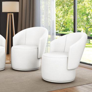 Imagem de Poltrona Decorativa Orgânica Fixa Para Sala Kit 2 Malu Sintético M11 - D'rossi Branco