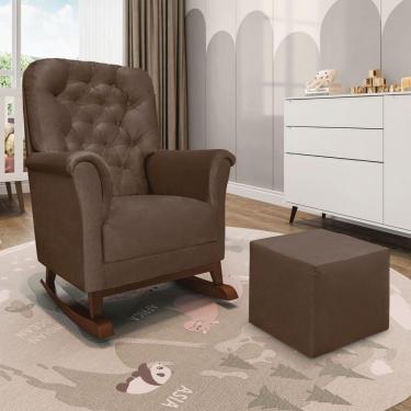 Imagem de Poltrona De Amamentação Balanço Madeira E Puff Angelin Suede Marrom P02 - D'rossi