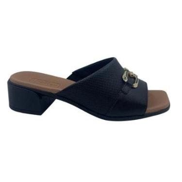 Imagem de Tamanco Couro Conforto com Enfeite Usaflex Preto 27001 - Preto 35-Feminino