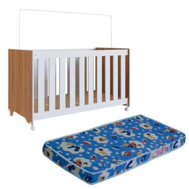 Imagem de Berço Com Colchao E Rodizios La012 Nogal Manchester Branco Comm Nogal 