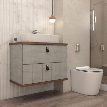 Imagem de Armário de Banheiro Sierra 80cm 1 Porta e 1 Gaveta 100% Mdf Cimento/Freijó - Panorama Móveis