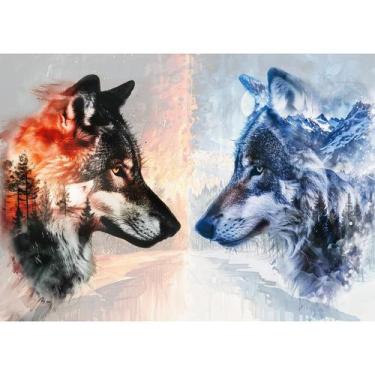 Imagem de Quebra-cabeça Bgraamiens Ice VS Fire 1000 peças Fantasy Wolf Art